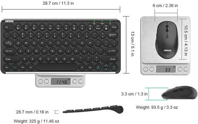 Alt view image 6 of 7 - Arteck 2.4G Wireless Keyboard and Mouse Combo Ultra Compact Slim Stainless Full Size Keyboard and Ergonomic Mouse for Computer/Desktop/PC/Laptop and Windows 10/8/7 Build in Rechargeable Battery