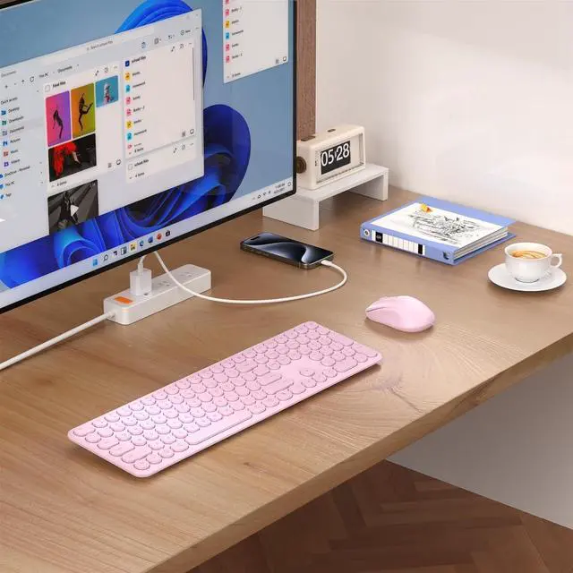 Alt view image 2 of 6 - Wireless Keyboard and Mouse Set  MPTOG Full-Sized 110Pcs Slim Round Key Design, Quiet Typing, Adjustable DPI Ergonomic Mouse, Wireless Combo for PC, Mac, Laptop, Tablets(Sakura Pink)