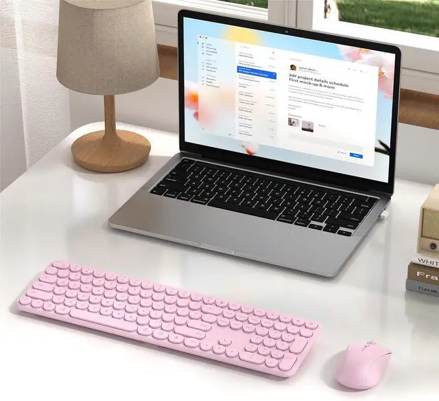 Alt view image 3 of 6 - Wireless Keyboard and Mouse Set  MPTOG Full-Sized 110Pcs Slim Round Key Design, Quiet Typing, Adjustable DPI Ergonomic Mouse, Wireless Combo for PC, Mac, Laptop, Tablets(Sakura Pink)