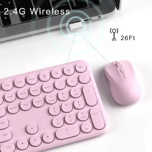Alt view image 5 of 6 - Wireless Keyboard and Mouse Set  MPTOG Full-Sized 110Pcs Slim Round Key Design, Quiet Typing, Adjustable DPI Ergonomic Mouse, Wireless Combo for PC, Mac, Laptop, Tablets(Sakura Pink)
