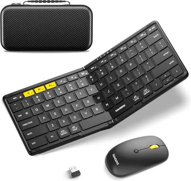 Main image of Foldable Keyboard and Mouse, Samsers KM08 Folding Bluetooth Keyboard Mouse Combo, 2.4G + BT5.0 x 2, Full-Size Portable Travel Keyboard & Rechargeable Wireless Mouse for iOS Android Windows Mac OS