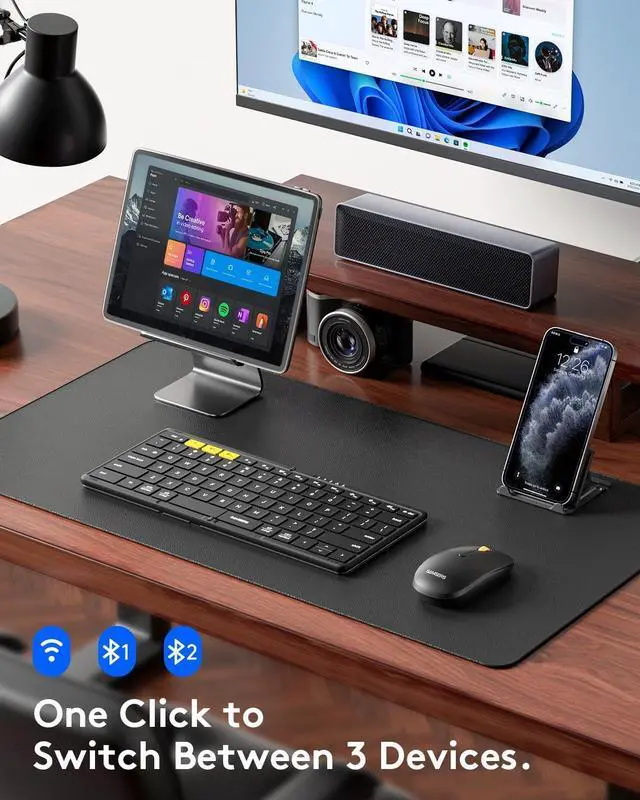 Alt view image 2 of 7 - Foldable Keyboard and Mouse, Samsers KM08 Folding Bluetooth Keyboard Mouse Combo, 2.4G + BT5.0 x 2, Full-Size Portable Travel Keyboard & Rechargeable Wireless Mouse for iOS Android Windows Mac OS