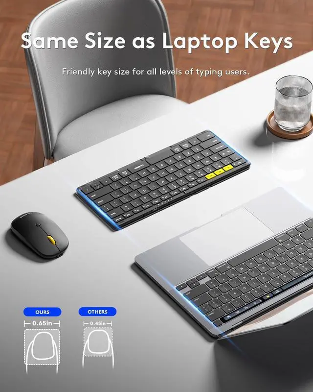 Alt view image 5 of 7 - Foldable Keyboard and Mouse, Samsers KM08 Folding Bluetooth Keyboard Mouse Combo, 2.4G + BT5.0 x 2, Full-Size Portable Travel Keyboard & Rechargeable Wireless Mouse for iOS Android Windows Mac OS