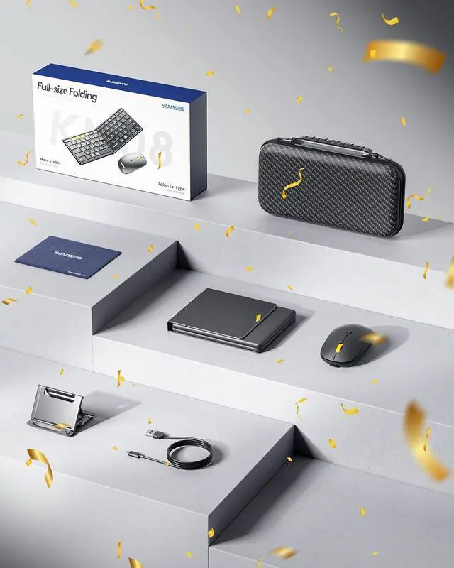 Alt view image 7 of 7 - Foldable Keyboard and Mouse, Samsers KM08 Folding Bluetooth Keyboard Mouse Combo, 2.4G + BT5.0 x 2, Full-Size Portable Travel Keyboard & Rechargeable Wireless Mouse for iOS Android Windows Mac OS