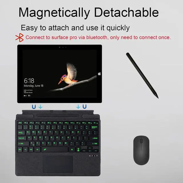 Alt view image 3 of 6 - Type Cover for Microsoft Surface Pro 13 inch, Compatible with Surface Pro 13"(11th Edition) / Pro 11 / Pro 10 / Pro 9 / Pro 8 / Pro X, Portable Slim Bluetooch Keyboard with Touchpad, Pen Holder