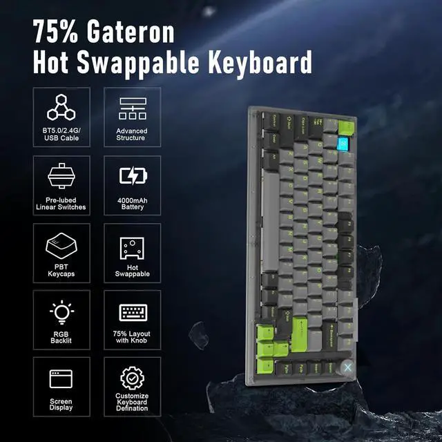 Alt view image 2 of 7 - ZIPFORCE Wireless Mechanical Keyboard,81 Keys Hot Swappable Custom Keyboard with Knob,RGB Backlit,2.4GHz/USB-C/BT5.0 Mechanical Gaming Keyboards, PBT Keycaps, 100 Million Keystroke Lifespan