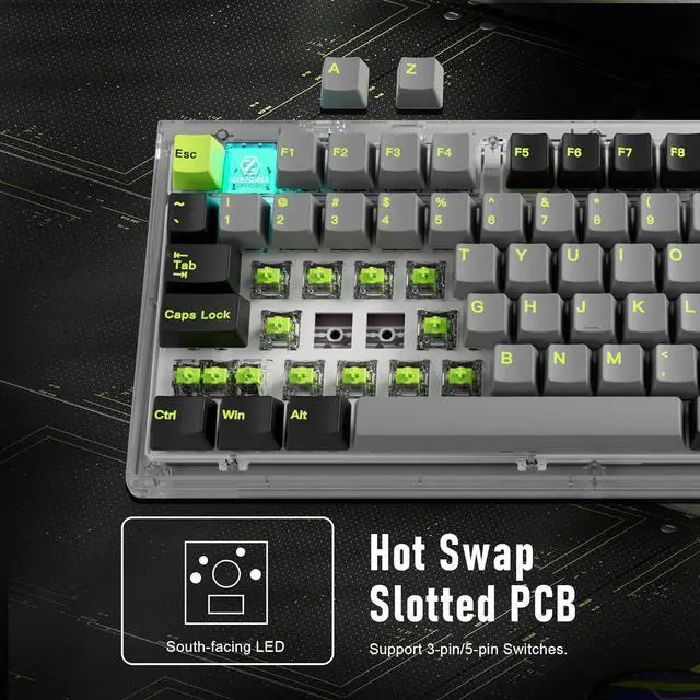 Alt view image 4 of 7 - ZIPFORCE Wireless Mechanical Keyboard,81 Keys Hot Swappable Custom Keyboard with Knob,RGB Backlit,2.4GHz/USB-C/BT5.0 Mechanical Gaming Keyboards, PBT Keycaps, 100 Million Keystroke Lifespan