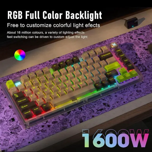 Alt view image 5 of 7 - ZIPFORCE Wireless Mechanical Keyboard,81 Keys Hot Swappable Custom Keyboard with Knob,RGB Backlit,2.4GHz/USB-C/BT5.0 Mechanical Gaming Keyboards, PBT Keycaps, 100 Million Keystroke Lifespan