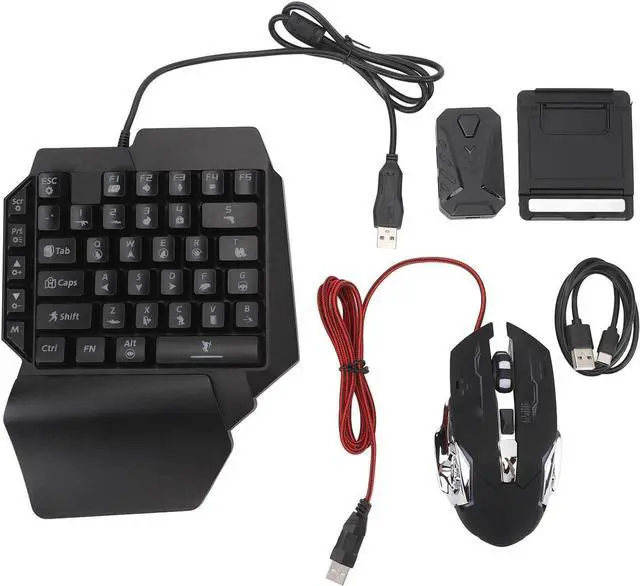 Main image of One Hand RGB Gaming Keyboard and Mouse Combo, 4 in 1 Mouse Converter Gaming Mouse One Handed Gaming Keyboard with Converter Phone Stand for iOS for Android
