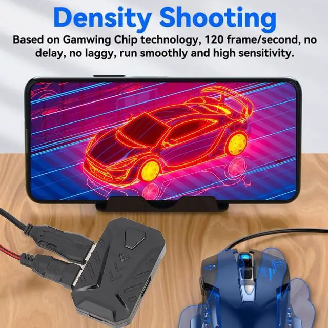 Alt view image 4 of 7 - One Hand RGB Gaming Keyboard and Mouse Combo, 4 in 1 Mouse Converter Gaming Mouse One Handed Gaming Keyboard with Converter Phone Stand for iOS for Android