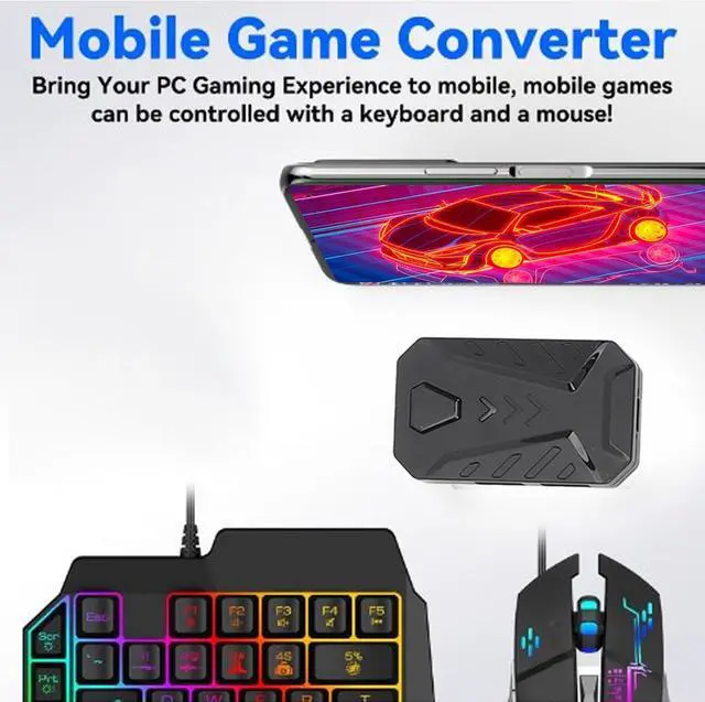 Alt view image 3 of 7 - One Hand RGB Gaming Keyboard and Mouse Combo, 4 in 1 Mouse Converter Gaming Mouse One Handed Gaming Keyboard with Converter Phone Stand for iOS for Android