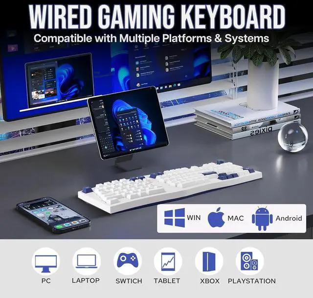 Alt view image 3 of 7 - Feker Alice98 Ergonomic 98 Keys Custom Mechanical Keyboard, VIA Programmable, USB-C Wired Gaming Keyboard, Hot Swappable, 5 Layer Paddings, Control Knob, NKRO, RGB for Win/Mac (White)