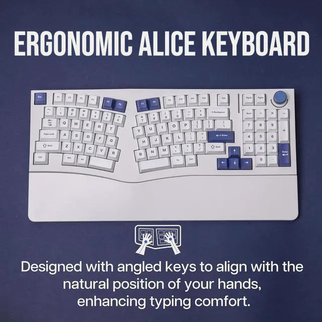Alt view image 4 of 7 - Feker Alice98 Ergonomic 98 Keys Custom Mechanical Keyboard, VIA Programmable, USB-C Wired Gaming Keyboard, Hot Swappable, 5 Layer Paddings, Control Knob, NKRO, RGB for Win/Mac (White)