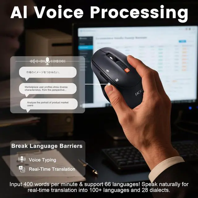Alt view image 2 of 7 - AI Wireless Mouse for PC Laptop Bluetooth Mouse with AI Assistants & Voice Typing 5-Speed DPI Adjustable Ergonomic Design for Office Remote Work High-Performance Device for Professionals Students