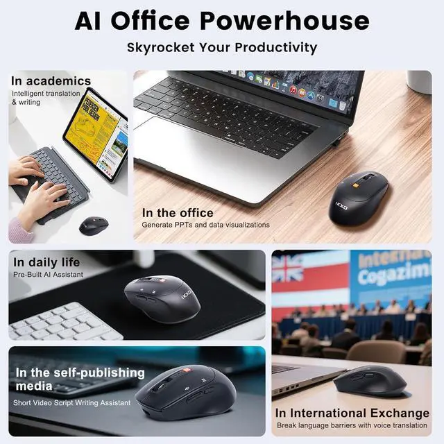Alt view image 7 of 7 - AI Wireless Mouse for PC Laptop Bluetooth Mouse with AI Assistants & Voice Typing 5-Speed DPI Adjustable Ergonomic Design for Office Remote Work High-Performance Device for Professionals Students