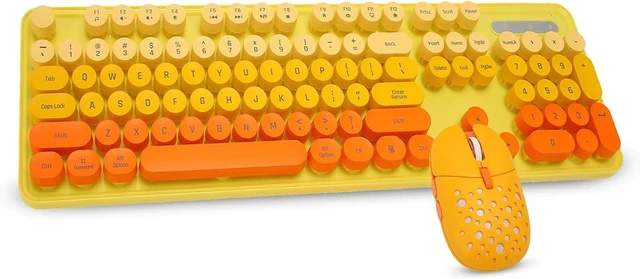 Main image of Acogedor 2.4G Keyboard and Combo, Colorful Cute Round Keycaps Typewriter Keyboard with USB Receiver, for PC Laptop Desktop (Mixed Color Yellow)