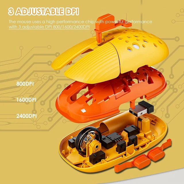 Alt view image 3 of 7 - Acogedor 2.4G Keyboard and Combo, Colorful Cute Round Keycaps Typewriter Keyboard with USB Receiver, for PC Laptop Desktop (Mixed Color Yellow)