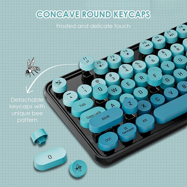 Alt view image 4 of 7 - Acogedor 2.4G Keyboard and Combo, Colorful Cute Round Keycaps Typewriter Keyboard with USB Receiver, for PC Laptop Desktop (Mixed Color Yellow)