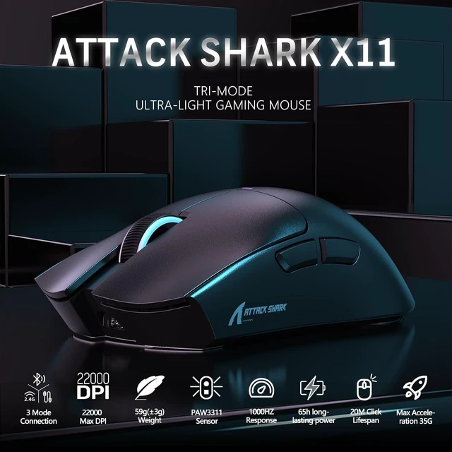 Alt view image 2 of 7 - MAGIC-REFINER Attack Shark X11 59g Lightweight Wireless Gaming Mouse,RGB Magnetic Charging Dock,PixArt PAW3311,Tri-Mode-BT/2.4G Wireless/Wired Mouse,22000 DPI,5 Programmable Buttons for Pc/Mac(Black)