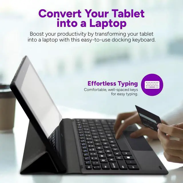 Alt view image 3 of 7 - Fusion5 Universal Docking Keyboard for All 10.1" Windows Tablet Models - Convert Your Windows 11 Tablet into a Laptop PC for Enhanced Productivity - Slim & Stylish Design