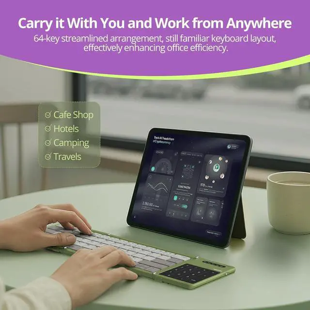 Alt view image 3 of 7 - Nillkin Pocket Foldable Keyboard with Touchpad & Wireless Bluetooth, Portable Travel Keyboard for Home or Mobile Office Replaces Keypads and Mouse Combo, Compatible with iPad, Laptop, Tablet - Green