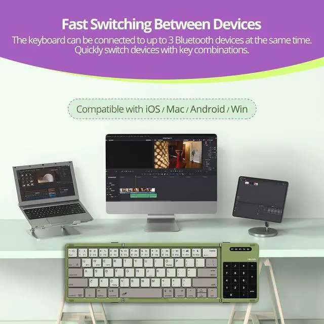 Alt view image 6 of 7 - Nillkin Pocket Foldable Keyboard with Touchpad & Wireless Bluetooth, Portable Travel Keyboard for Home or Mobile Office Replaces Keypads and Mouse Combo, Compatible with iPad, Laptop, Tablet - Green