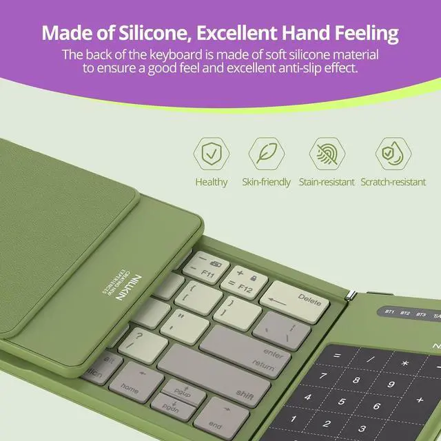 Alt view image 7 of 7 - Nillkin Pocket Foldable Keyboard with Touchpad & Wireless Bluetooth, Portable Travel Keyboard for Home or Mobile Office Replaces Keypads and Mouse Combo, Compatible with iPad, Laptop, Tablet - Green