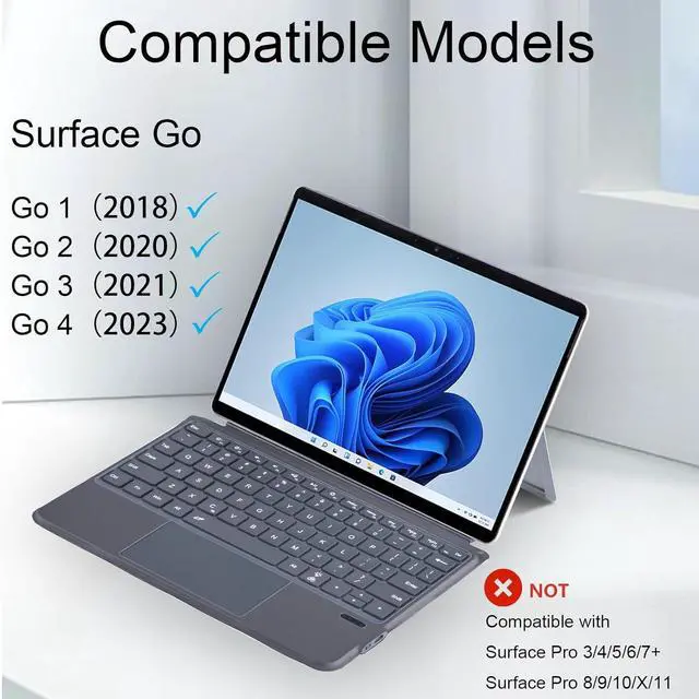 Alt view image 2 of 7 - QUARK Keyboard for Microsoft Surface Go (4/3/2/1), Detachable Bluetooth Wireless Keyboard with Trackpad Compatible with Surface Go 4 (2023) / Go 3 (2021) / Go 2 (2020) / Go (2018) - Grey