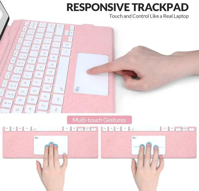 Alt view image 4 of 7 - Rii Surface Pro Type Cover,Ultra-Slim Portable Bluetooth Wireless Keyboard with Touchpad,7 Color Backlit,Compatible with Microsoft Surface Pro 8/Pro 9/Pro X Only,Pink