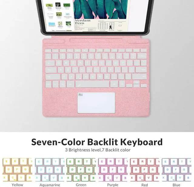 Alt view image 5 of 7 - Rii Surface Pro Type Cover,Ultra-Slim Portable Bluetooth Wireless Keyboard with Touchpad,7 Color Backlit,Compatible with Microsoft Surface Pro 8/Pro 9/Pro X Only,Pink