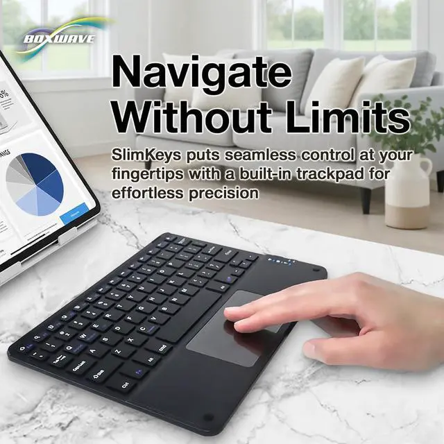 Alt view image 3 of 7 - BoxWave Keyboard Compatible with Microsoft Surface Pro 4 - SlimKeys Bluetooth Keyboard with Trackpad, Portable Slim TouchPad - Jet Black