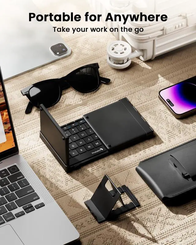 Alt view image 4 of 7 - ProtoArc Foldable Keyboard with Touchpad, XK01 TP Folding Portable Keyboard, Full Size Keys, Large Trackpad Bluetooth Travel Keyboards for iPad Laptop PC Tablets -Black