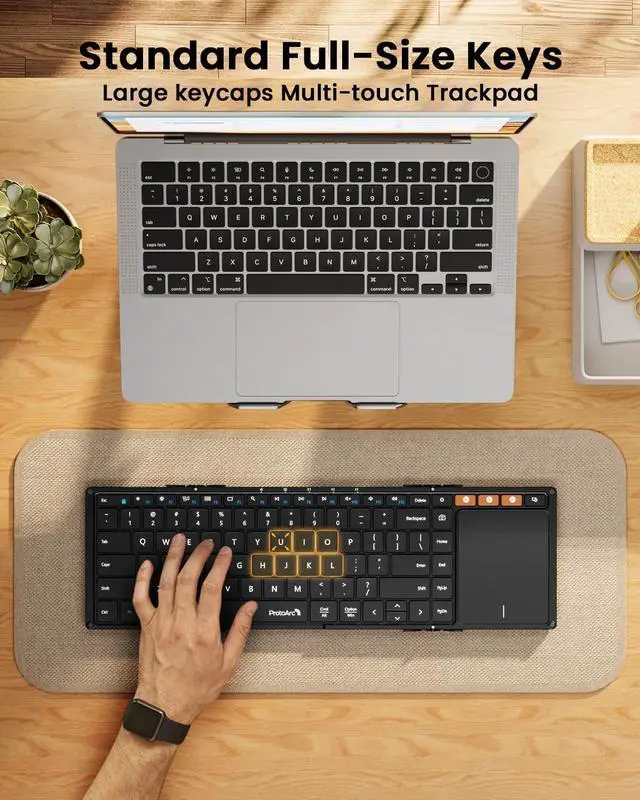 Alt view image 5 of 7 - ProtoArc Foldable Keyboard with Touchpad, XK01 TP Folding Portable Keyboard, Full Size Keys, Large Trackpad Bluetooth Travel Keyboards for iPad Laptop PC Tablets -Black
