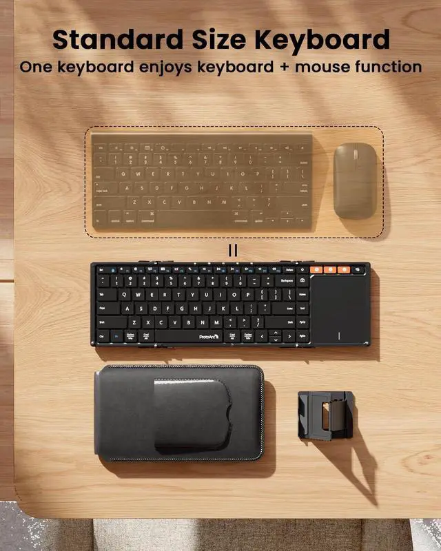 Alt view image 7 of 7 - ProtoArc Foldable Keyboard with Touchpad, XK01 TP Folding Portable Keyboard, Full Size Keys, Large Trackpad Bluetooth Travel Keyboards for iPad Laptop PC Tablets -Black