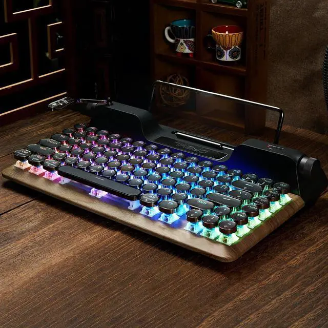Alt view image 2 of 7 - 7KEYS Retro Typewriter Mechanical Gaming Keyboard, Vintage Style Computer Keyboard with Round Keycaps, Wireless Bluetooth5.0 and Wired/2.4G, True RGB Backlight, Compatible with PC/Laptop/Tablet/Phone