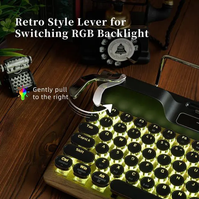 Alt view image 5 of 7 - 7KEYS Retro Typewriter Mechanical Gaming Keyboard, Vintage Style Computer Keyboard with Round Keycaps, Wireless Bluetooth5.0 and Wired/2.4G, True RGB Backlight, Compatible with PC/Laptop/Tablet/Phone