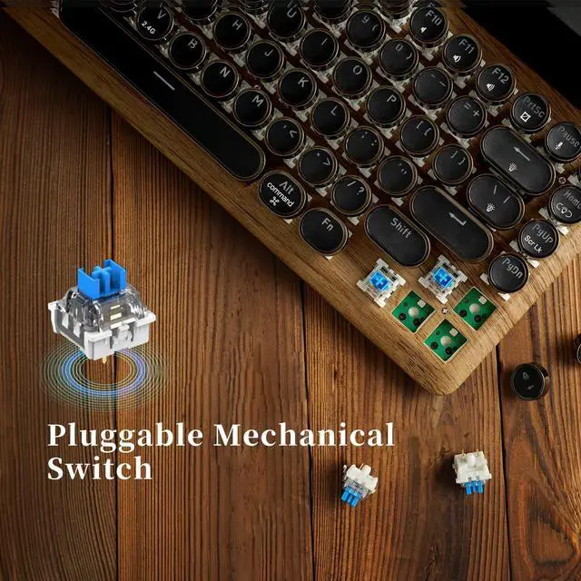 Alt view image 6 of 7 - 7KEYS Retro Typewriter Mechanical Gaming Keyboard, Vintage Style Computer Keyboard with Round Keycaps, Wireless Bluetooth5.0 and Wired/2.4G, True RGB Backlight, Compatible with PC/Laptop/Tablet/Phone
