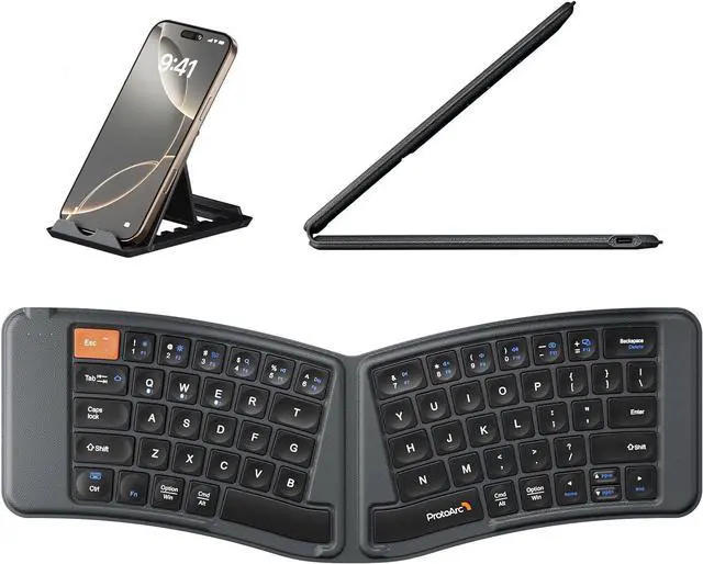 Main image of ProtoArc Ergonomic Foldable Keyboard, XK03 Split Folding Bluetooth Keyboard, Ultra Slim, Portable, for iPad, iPhone, Tablet, Laptop, PC - Gray