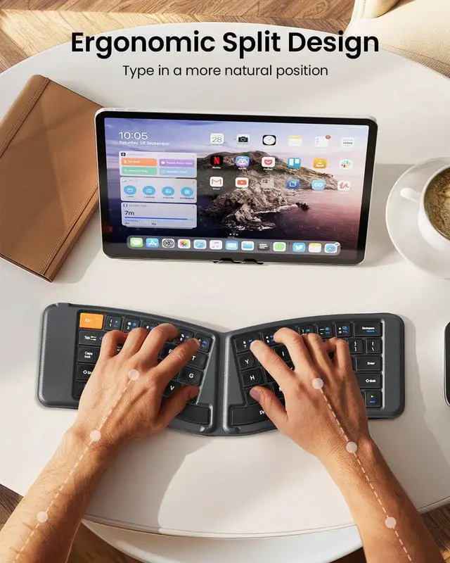 Alt view image 2 of 7 - ProtoArc Ergonomic Foldable Keyboard, XK03 Split Folding Bluetooth Keyboard, Ultra Slim, Portable, for iPad, iPhone, Tablet, Laptop, PC - Gray