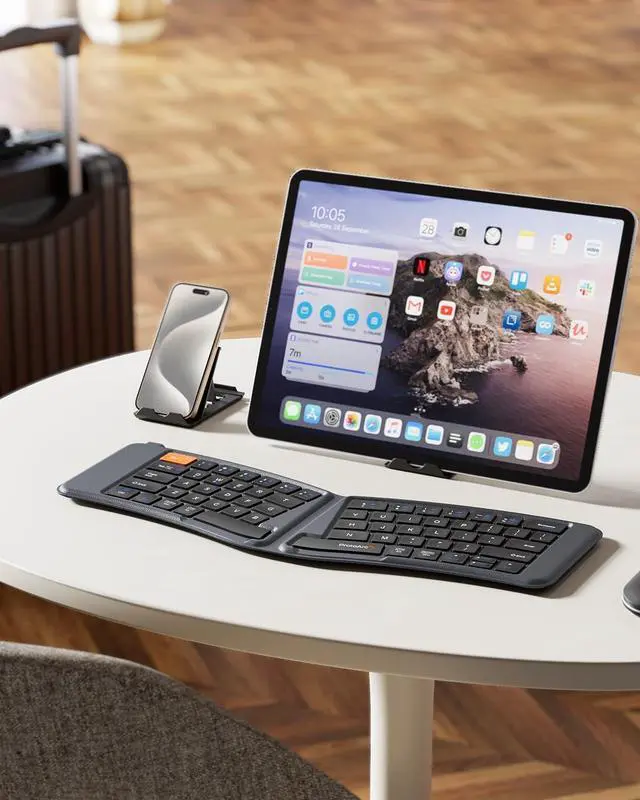 Alt view image 7 of 7 - ProtoArc Ergonomic Foldable Keyboard, XK03 Split Folding Bluetooth Keyboard, Ultra Slim, Portable, for iPad, iPhone, Tablet, Laptop, PC - Gray