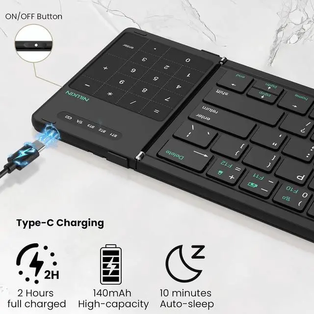 Alt view image 2 of 7 - Nillkin Cube Pocket Foldable Keyboard with Touchpad Number Pad for Meeting Travel for Tablet, Mobile Phone,Laptop, Full Size (Small) Keyboard (Classic Black)