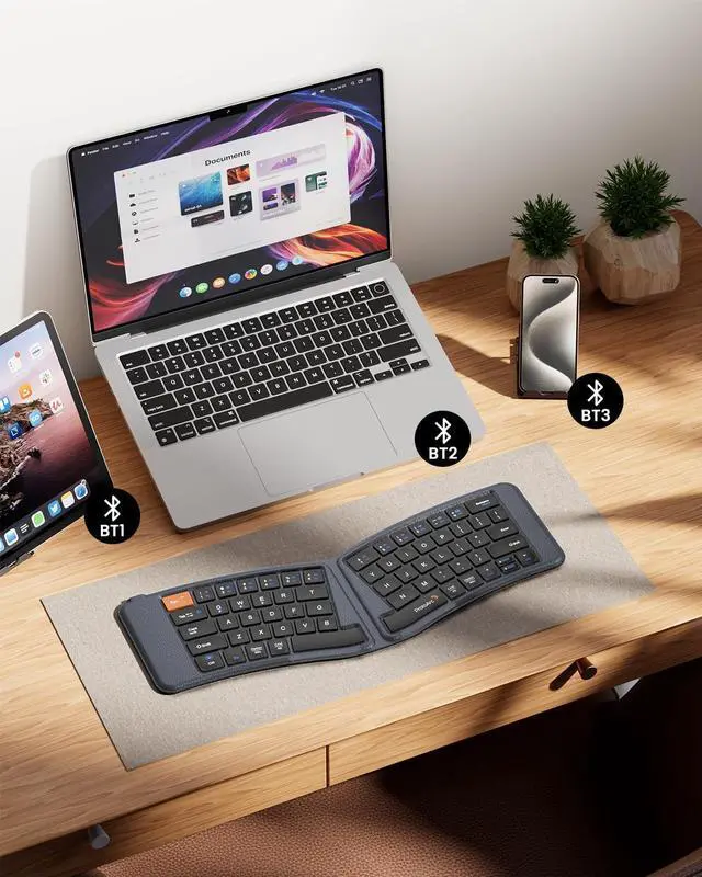 Alt view image 4 of 7 - ProtoArc Ergonomic Foldable Keyboard, XK03 Split Folding Bluetooth Keyboard, Ultra Slim, Portable, for iPad, iPhone, Tablet, Laptop, PC - Gray