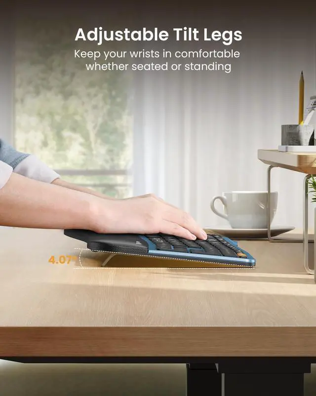 Alt view image 6 of 7 - ProtoArc Backlit Wireless Ergonomic Keyboard, EK01 Plus Full Size Ergo Keyboard with Wrist Rest, Split Design, Rechargeable, Bluetooth and USB, Natural Typing Compatible with Windows/Mac/Android, Blue