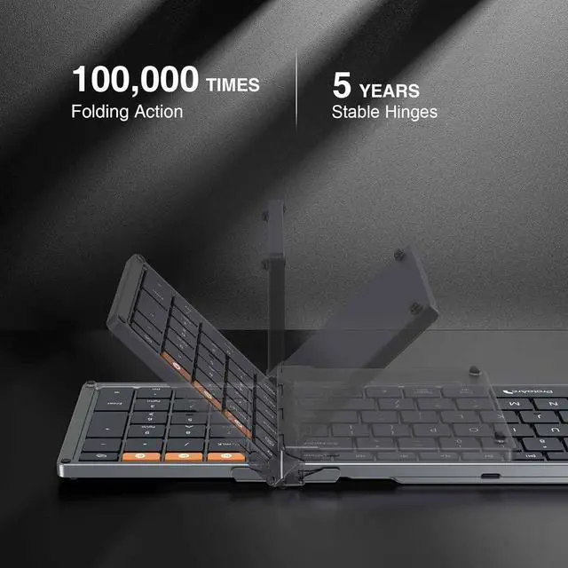 Alt view image 2 of 7 - ProtoArc Foldable Bluetooth Keyboard, XK01 Folding Wireless Portable Keyboard with Numeric Keypad, Full-Size Travel Keyboards for iPad Tablet Smartphone Laptop PC Windows iOS Android, Space Gray
