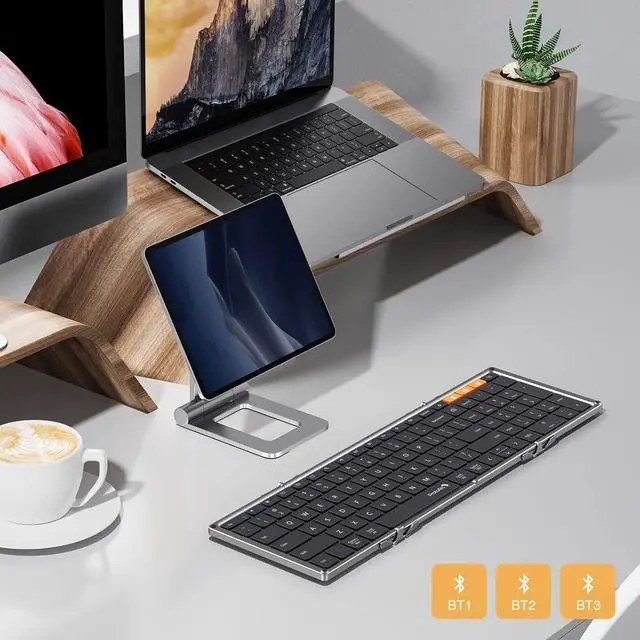 Alt view image 3 of 7 - ProtoArc Foldable Bluetooth Keyboard, XK01 Folding Wireless Portable Keyboard with Numeric Keypad, Full-Size Travel Keyboards for iPad Tablet Smartphone Laptop PC Windows iOS Android, Space Gray