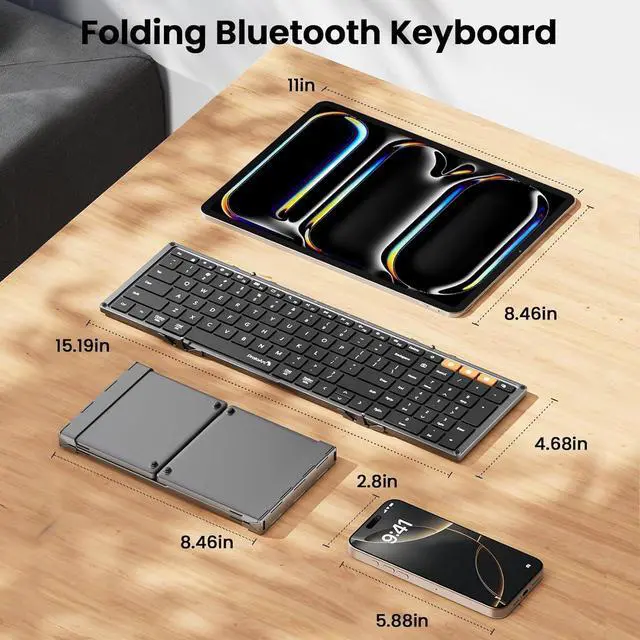 Alt view image 4 of 7 - ProtoArc Foldable Bluetooth Keyboard, XK01 Folding Wireless Portable Keyboard with Numeric Keypad, Full-Size Travel Keyboards for iPad Tablet Smartphone Laptop PC Windows iOS Android, Space Gray