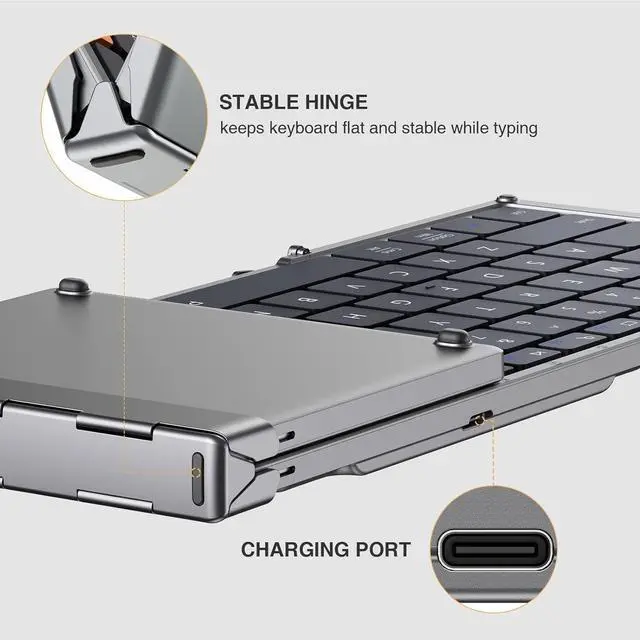 Alt view image 7 of 7 - ProtoArc Foldable Bluetooth Keyboard, XK01 Folding Wireless Portable Keyboard with Numeric Keypad, Full-Size Travel Keyboards for iPad Tablet Smartphone Laptop PC Windows iOS Android, Space Gray