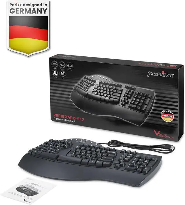 Alt view image 7 of 7 - Perixx PERIBOARD-512B Wired Ergonomic Keyboard - Split Keyboard, Wrist Rest, Natural Typing - Wired USB Connectivity - US English - Black