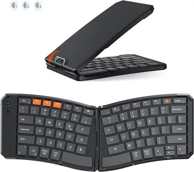 Main image of MEETION Foldable Ergonomic Bluetooth Keyboard, Split Portable Compact Keyboard for Business Travel, Ultra-Thin Folding Rechargeable Wireless Keyboard for iOS Android Windows/Mac Tablet PC