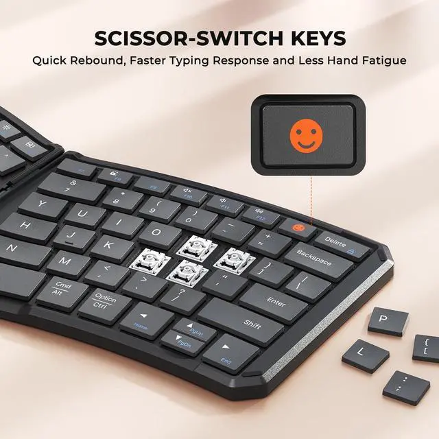 Alt view image 3 of 7 - MEETION Foldable Ergonomic Bluetooth Keyboard, Split Portable Compact Keyboard for Business Travel, Ultra-Thin Folding Rechargeable Wireless Keyboard for iOS Android Windows/Mac Tablet PC